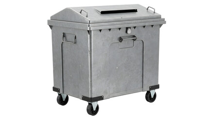 Large steel dumpster with wheels for waste disposals and industrial use, metal refuse container for outdoor and commercial cleaning