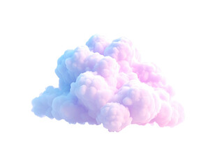 A fluffy, colorful cloud with gradients of pink, blue, and purple, against black