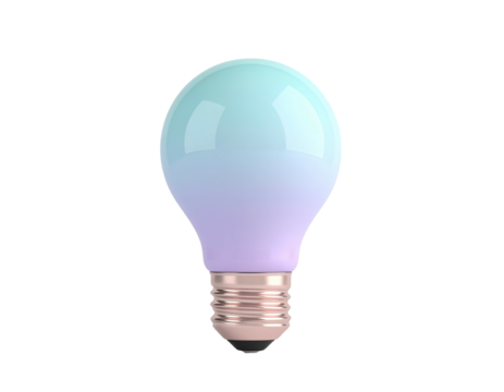 A gradient colored lightbulb sits against a black background