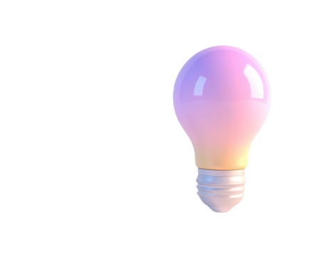 3D render of a glowing, pastel-colored light bulb against a stark black background
