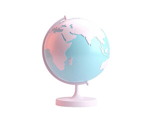3D rendered, pastel colored globe on a stand, isolated on a black background