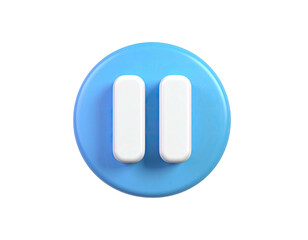3D rendering of a blue button with white pause symbols on a black background