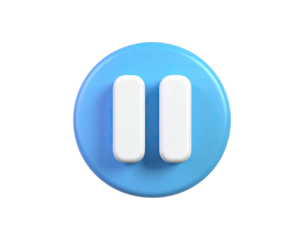 3D rendering of a blue button with white pause symbols on a black background