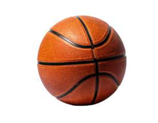 A textured orange ball with black lines, isolated on a black background