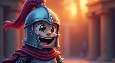 Cartoon character of a knight in a helmet and scarf