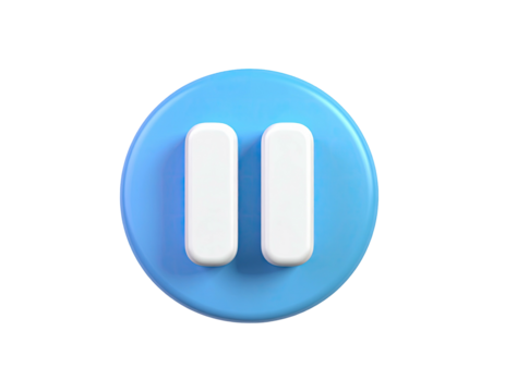 3D rendering of a blue button with white pause symbols on a black background