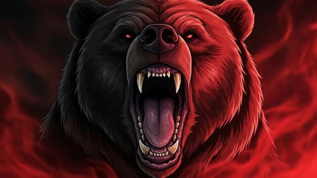Visceral Roar: A Fierce Animated Bear Head in Fiery Hues animation video