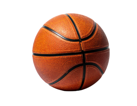 A textured orange ball with black lines, isolated on a black background