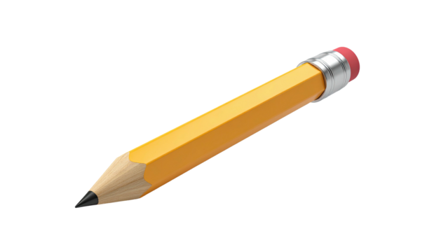 A single, yellow writing tool with a red eraser and sharpened graphite tip
