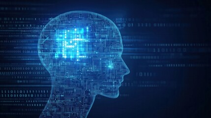 AI Brain: Digital Silhouette and Circuitry
