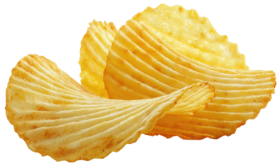 Crispy, golden-yellow potato chips overlapping