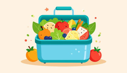 Obraz premium Vibrant Illustration of a Healthy Lunchbox with Fresh Fruits and Vegetables for School or Work