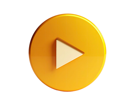 A 3D rendered gold-colored play button, isolated on a black background