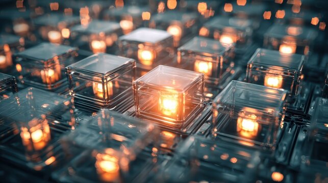Glowy square lights representing digital technology circuits
