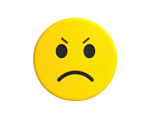 3D yellow emoji with a furrowed brow and downturned mouth, showing anger