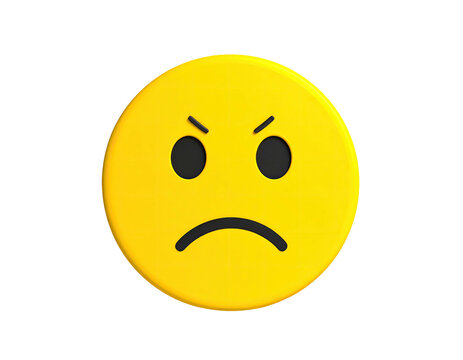 3D yellow emoji with a furrowed brow and downturned mouth, showing anger