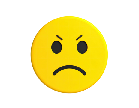 3D yellow emoji with a furrowed brow and downturned mouth, showing anger