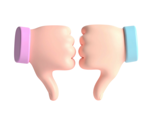 Two cartoon hands with thumbs down, close together, on a black background