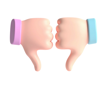 Two cartoon hands with thumbs down, close together, on a black background