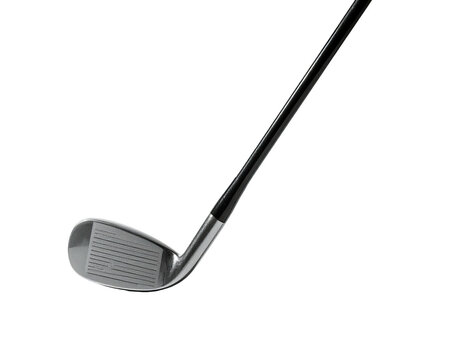 A golf club angled diagonally against a black background, head visible