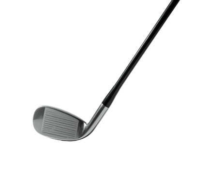 A golf club angled diagonally against a black background, head visible