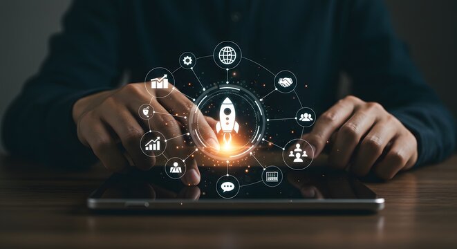 Business Startup Launch and Growth Concept on Tablet