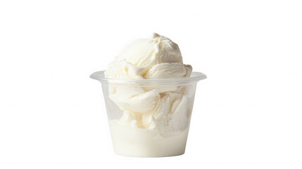Refreshing vanilla ice cream in a clear plastic cup isolated on transparent background