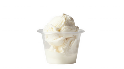 Refreshing vanilla ice cream in a clear plastic cup isolated on transparent background