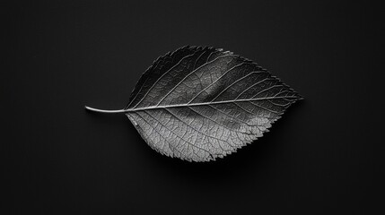 Dark leaf placed on black surface showcasing intricate textures and details of nature’s design