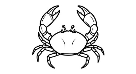 Black and white illustration of a crab with its claws raised, ready to pinch.