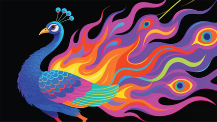 Fiery Peacock Illustrator Artwork Banner Background Design Template 
