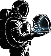 An astronaut in a spacesuit holds a detached helmet in their hands showcasing the intricate design of their protective gear for deep space exploration and scientific missions beyond our atmosphere