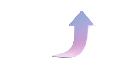 A translucent, upward-curving arrow, with a gradient, against a black background