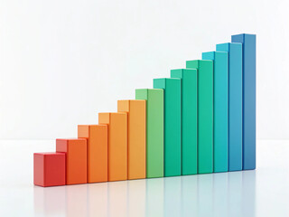 A colorful bar graph showing an upward trend with bars increasing in size from left to right created with generated ai