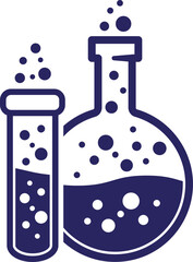 Vector illustration of laboratory glassware with bubbles. Chemistry beaker and test tube filled with liquid. Science, experiment, research, and education concept design.
