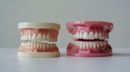 Dental models displaying realistic teeth and gums for educational purposes in a clinical setting during the day