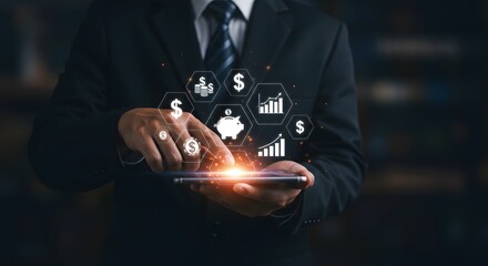 Businessman using mobile device for financial growth and investment