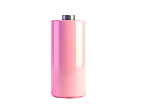 Pink, cylindrical battery illustration, metallic top, charging on a stark black backdrop