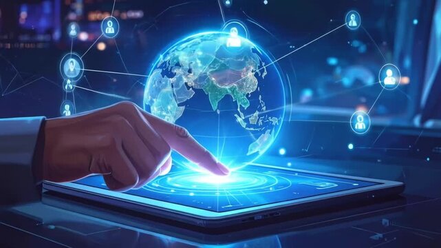 Global connections over a network with high-tech interface for business solutions - Powered by Adobe