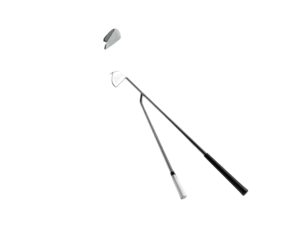 Three golf clubs against a black background, seemingly mid-swing