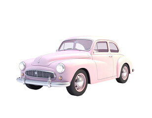 A charming vintage car, painted in a soft pink hue, isolated on a black background