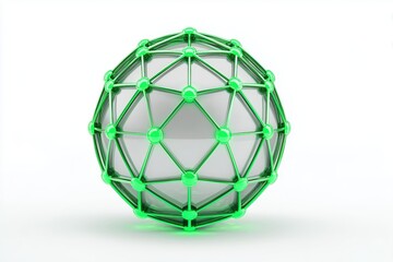 3D Globe Network Icon &ndash; Futuristic Green Transparent Style, Glowing Edges, Minimal Clean Design, Isolated on White
