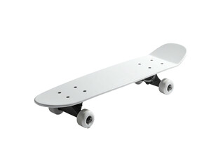 A bright white skateboard isolated against a solid black background