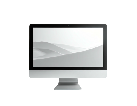 Modern computer monitor with a monochromatic landscape on display, isolated