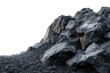 Abstract Mountain Cliff With Digital Pixelated Effect In Black And Silver Color Scheme On Transparent Background For Design Overlay And Texture