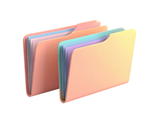 Two colorful file folders, filled with documents, sit against a black background