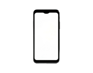 Modern black smartphone with white screen on a black background, minimal design