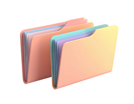 Two colorful file folders, filled with documents, sit against a black background