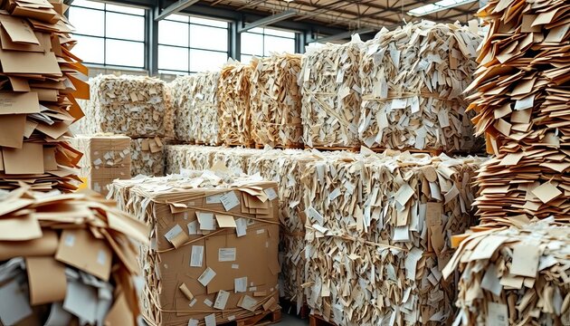 Recycled paper and cardboard bales ready for processing,  green,  planet