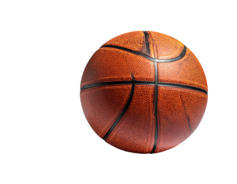 Textured orange sphere, with dark seams, floats against black background, lit well